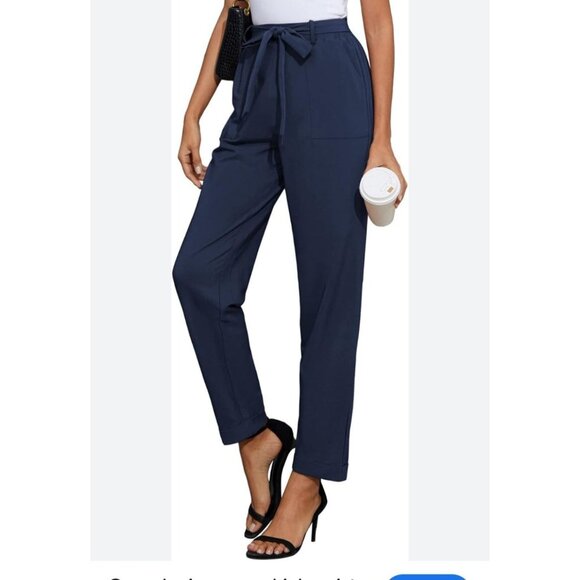 Grace Karin Womens High Waist Pants Size Medium Belt Fold-Up Leg Opening Navy - Picture 1 of 11